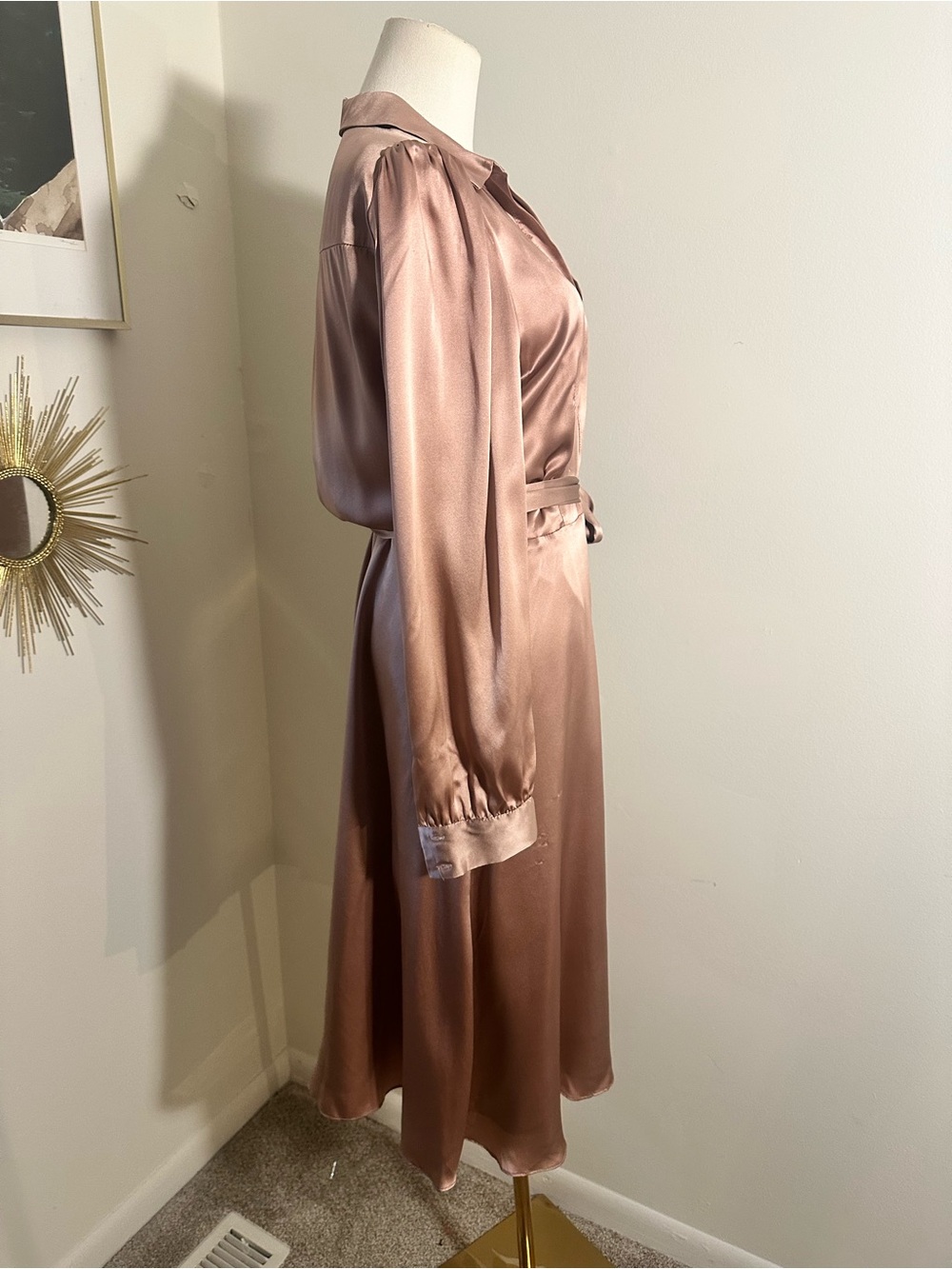 Antonio Melani Mateo Rosewood Satin Midi Shirt Dress Size 8 NWT - Picture 4 of 11